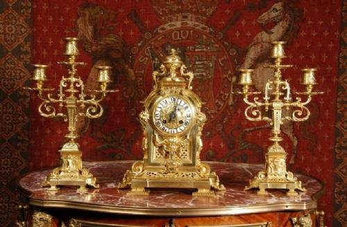 fig 1. ***** SOLD ***** Beautiful Small Ormolu Boudoir Clock Set ~ French - Circa 1880 ~